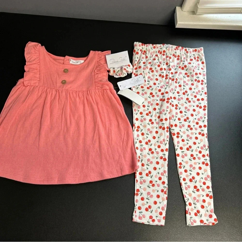 NWT Toddler Girls Rene Rofe’ 4T Outfit Set Pants Top & Scrunchie Cherries